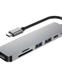 Adaptateur type C vers HDMI avec double port USB hub 3.0, port type C, lecteur de carte mémoire SD et micro SD, 6 en 1 adapter, cadran en Aluminium